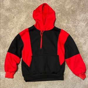 Red & Black Colorblock Hoodie